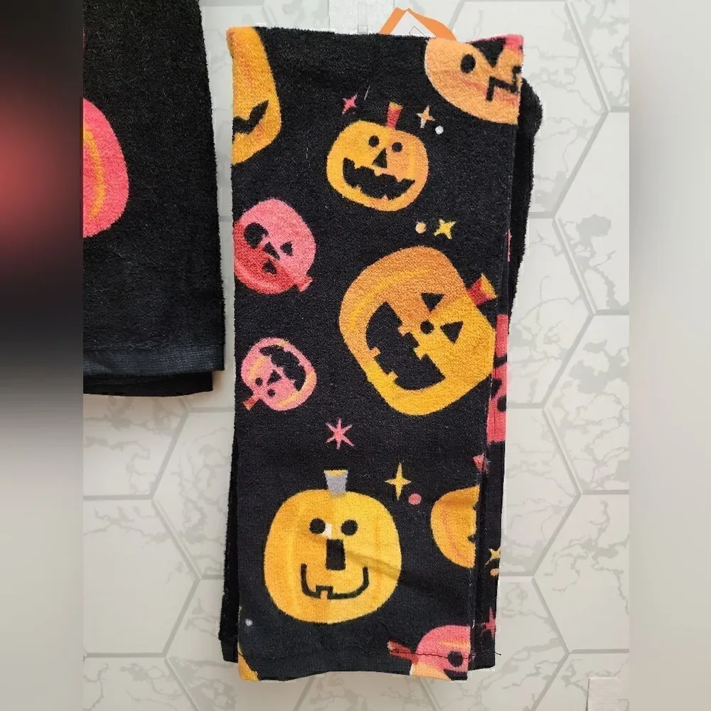 Lot of 2 Jack-O'-Lantern Halloween Kitchen Terry Towels Sets, Hyde & EEK!